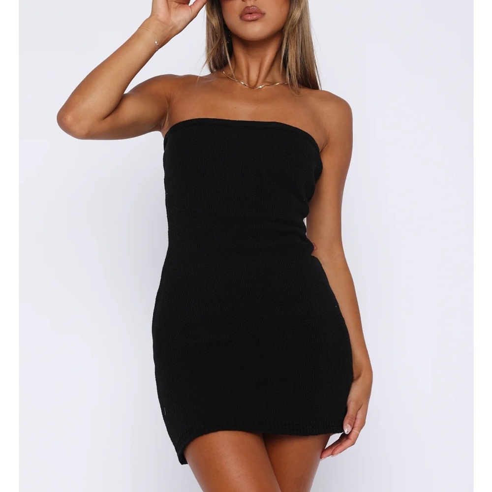 White fox black knit dress NWT